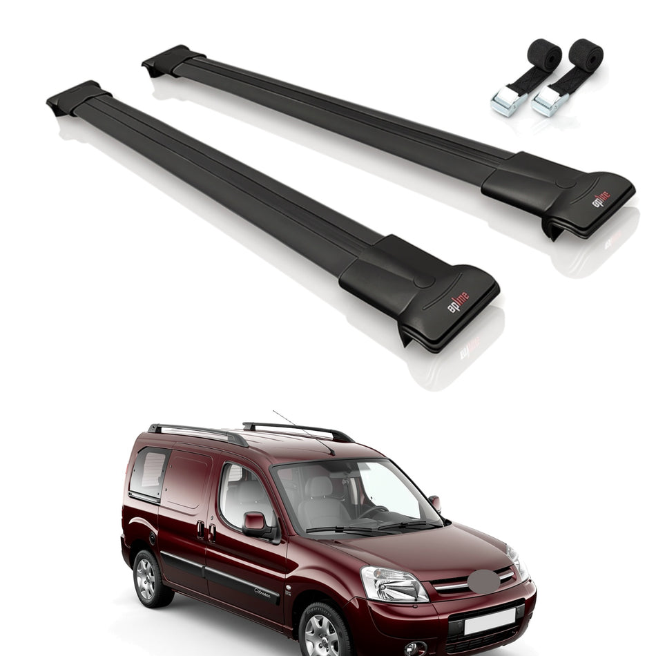 Roof Bars Compatible with Citroen Berlingo (M49) 1996-2003, Black, 2 Bars with Straps