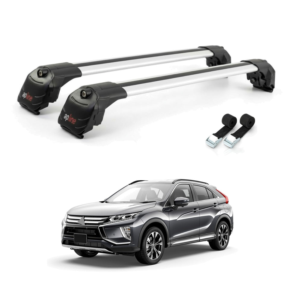 Roof Bars Compatible with Mitsubishi Eclipse Cross (GK) 2018-2025, Grey, 2 Bars with Straps