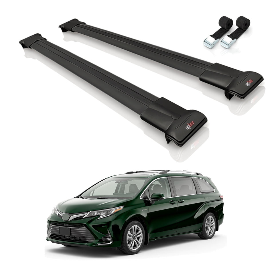 Roof Bars Compatible with Toyota Sienna 4 (XL40) 2021-2025, Black, 2 Bars with Straps
