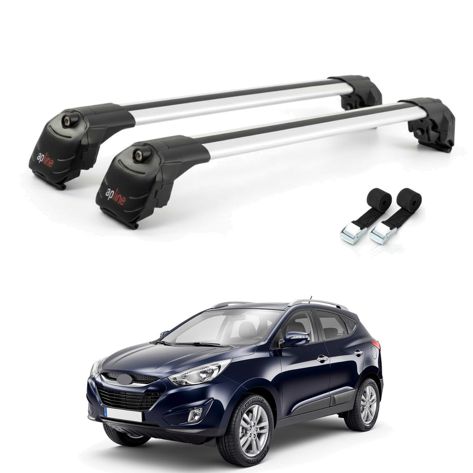 Roof Bars Compatible with Hyundai Tucson 2 (LM) 2010-2015, Grey, 2 Bars with Straps