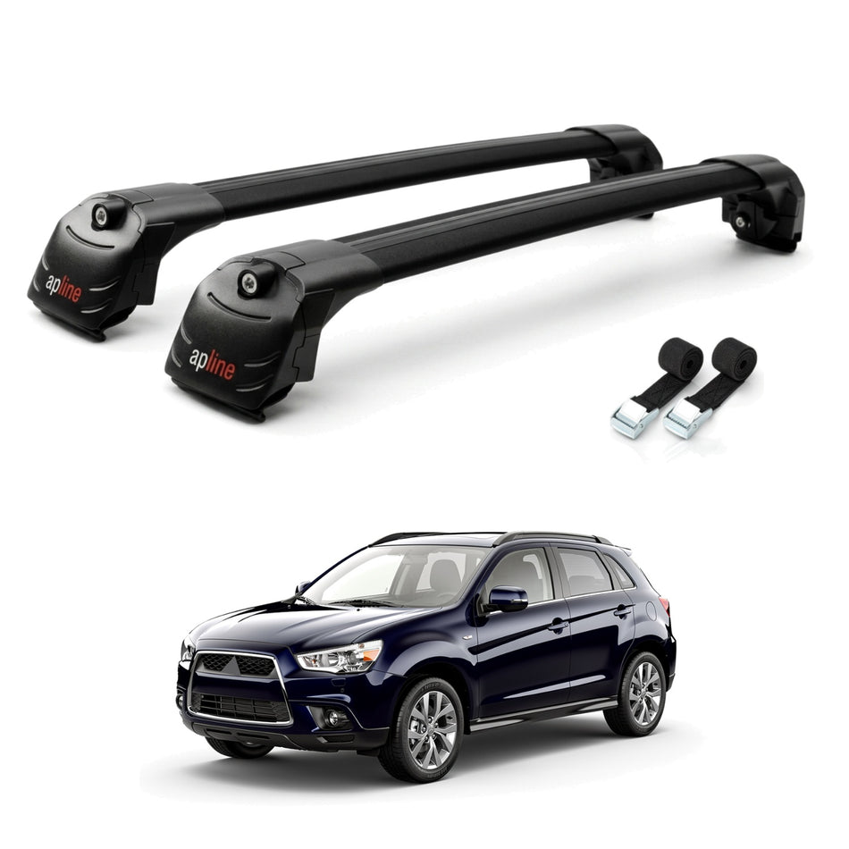 Roof Bars Compatible with Mitsubishi ASX (GA) 2010-2023, Black, 2 Bars with Straps