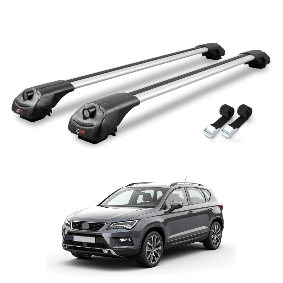 Roof Bars Compatible with Seat Ateca (KH7) 2016-2025, Grey, 2 Bars with Straps.