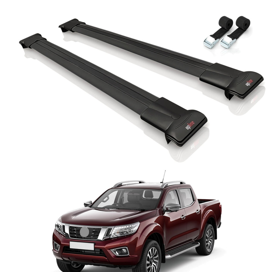 Roof Bars Compatible with Nissan Navara 4 (D23) 2015-2021, Black, 2 Bars with Straps