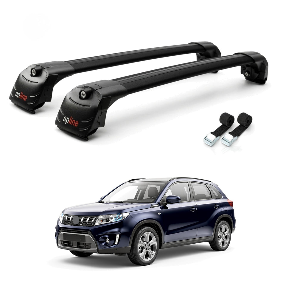 Roof Bars Compatible with Suzuki Vitara/Escudo (LY) 2015-2025, Black, 2 Bars with Straps
