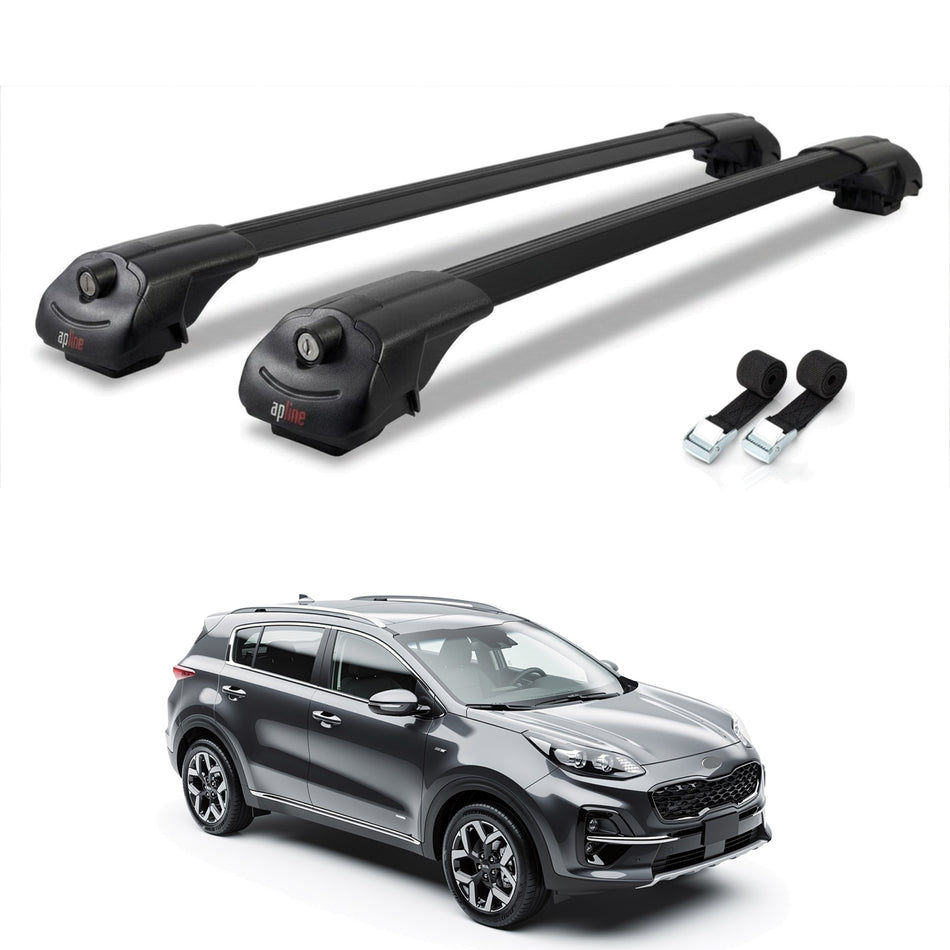 Roof Bars Compatible with Kia Sportage 2023-2025, Black, 2 Bars with Straps