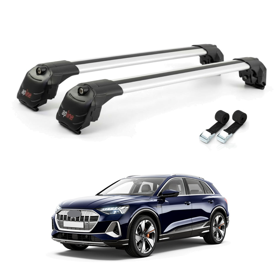 Roof Bars Compatible with Audi Q4 (F4) E-Tron 2021-2025, Grey, 2 Bars with Straps