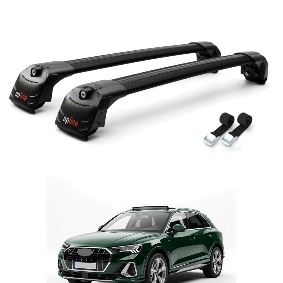 Roof Bars Compatible with Audi Q3 (F3) 2019-2025, Black, 2 Bars with Straps