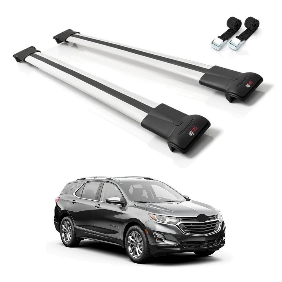 Roof Bars Compatible with Chevrolet Equinox 2018-2024, Grey, 2 Bars with Straps