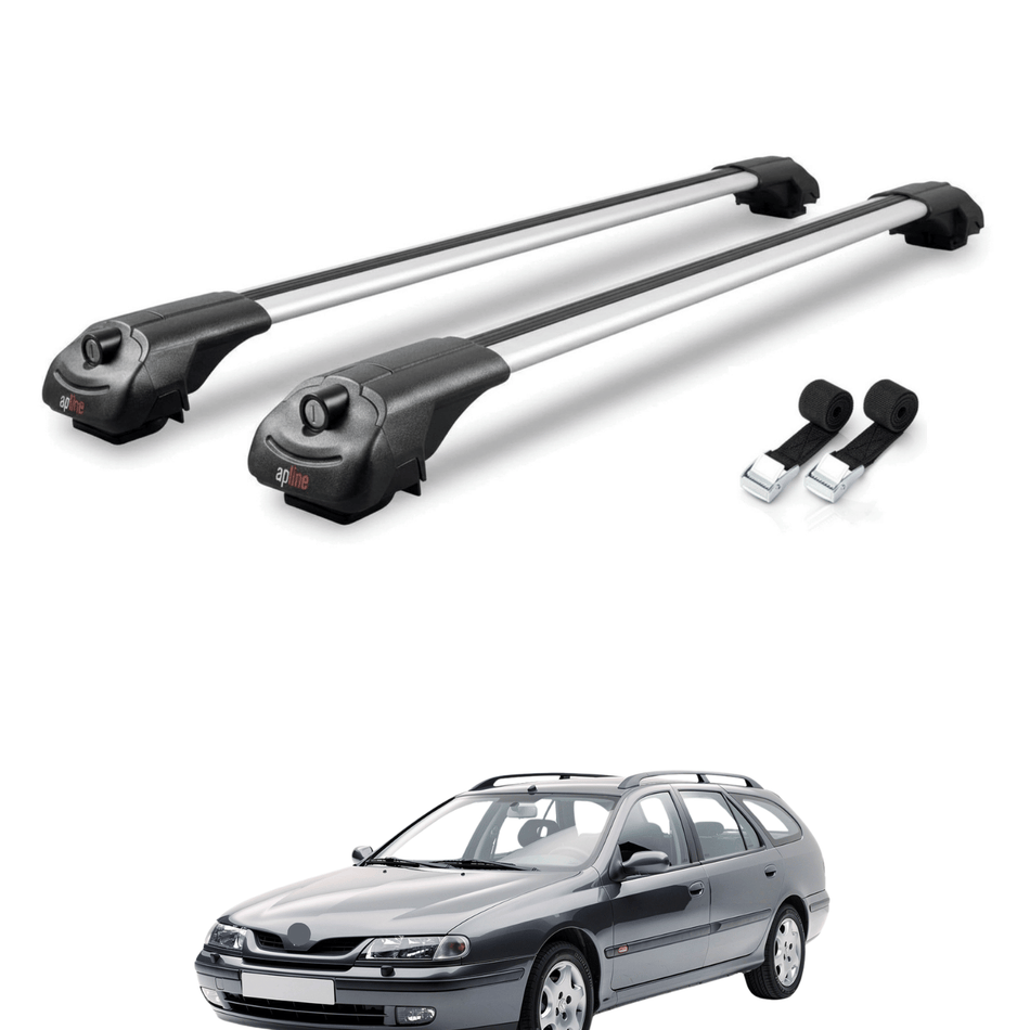 Roof Bars Compatible with Renault Laguna (X56) 1996-2000, Grey, 2 Bars with Straps.