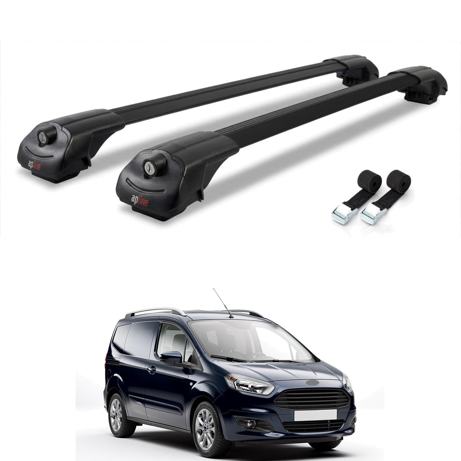Roof Bars Compatible with Ford Transit/Tourneo Courier Pre-Facelift 2014-2017, Black, 2 Bars with Straps