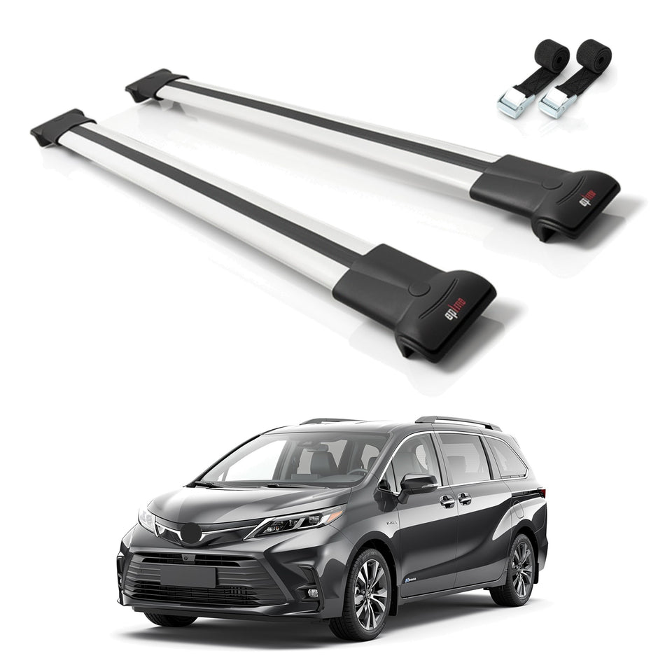 Roof Bars Compatible with Toyota Sienna 4 (XL40) 2021-2025, Grey, 2 Bars with Straps