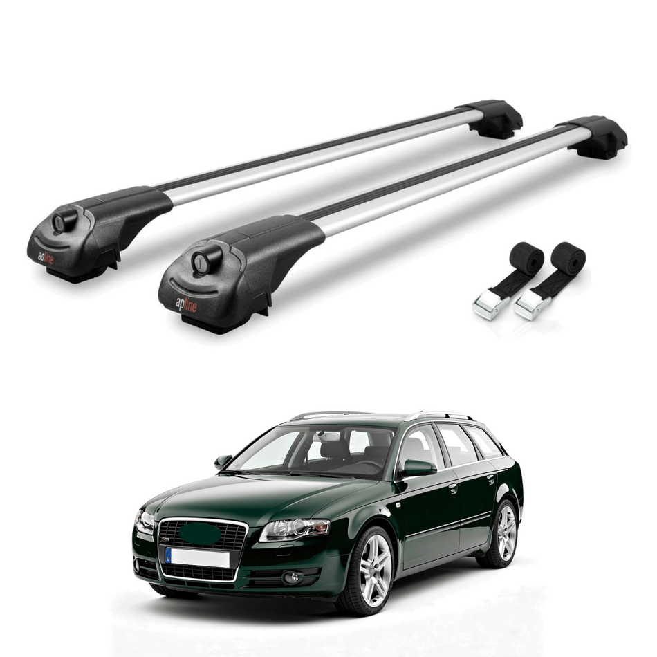 Roof Bars Compatible with Audi A4 (B7) Avant 2005-2007, Grey, 2 Bars with Straps.