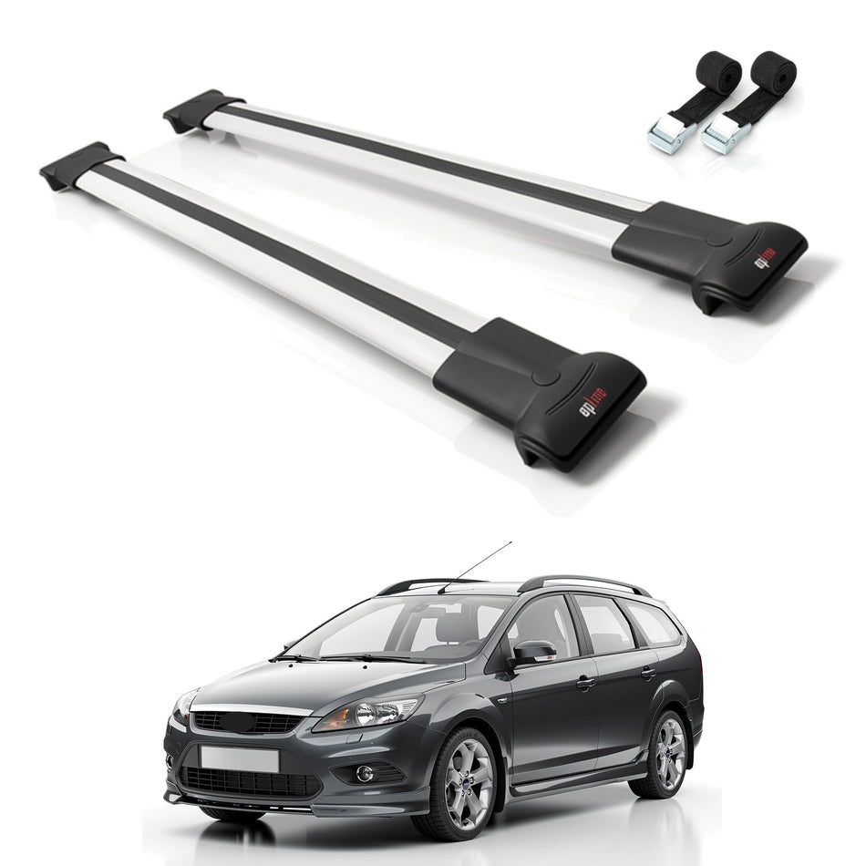 Roof Bars Compatible with Ford Focus 2 (C307) Turnier 2008-2010, Grey, 2 Bars with Straps