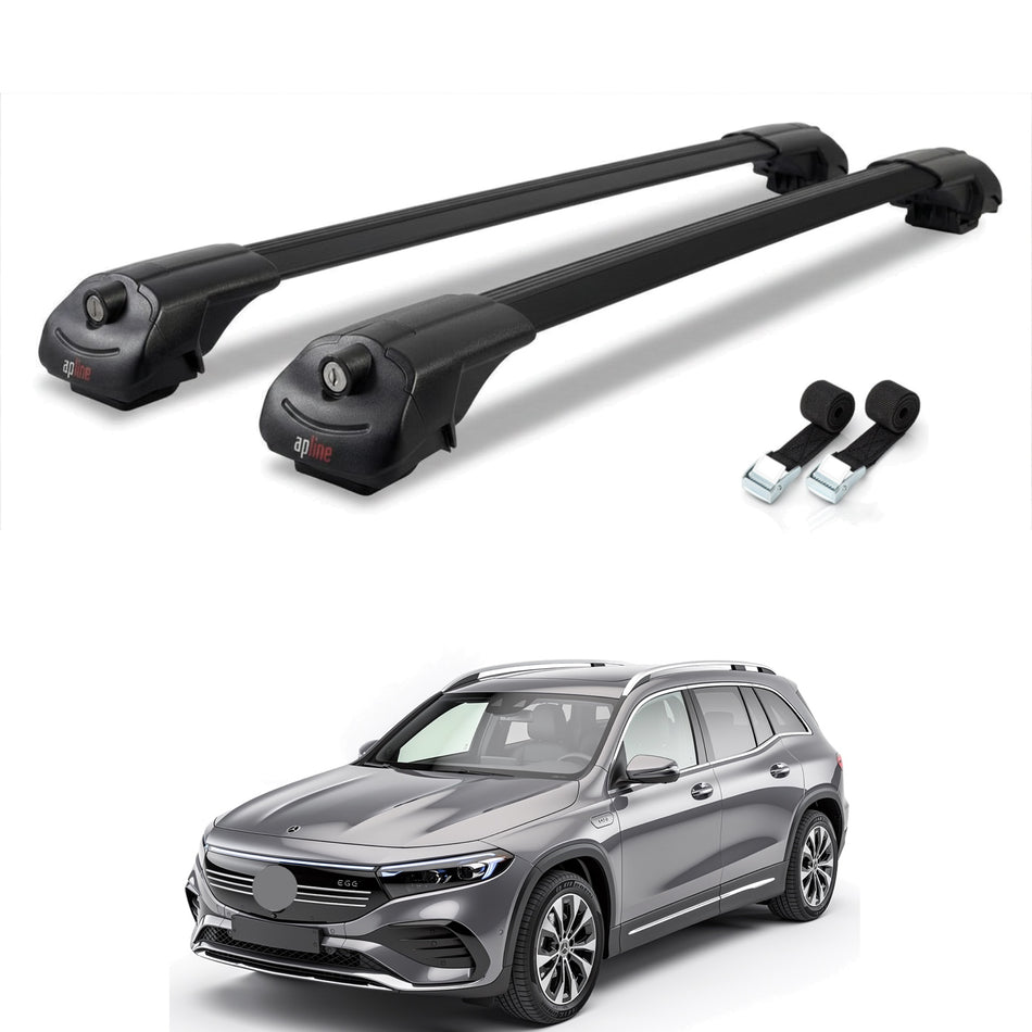 Roof Bars Compatible with Mercedes EQB (X243) 2021-2025, Black, 2 Bars with Straps