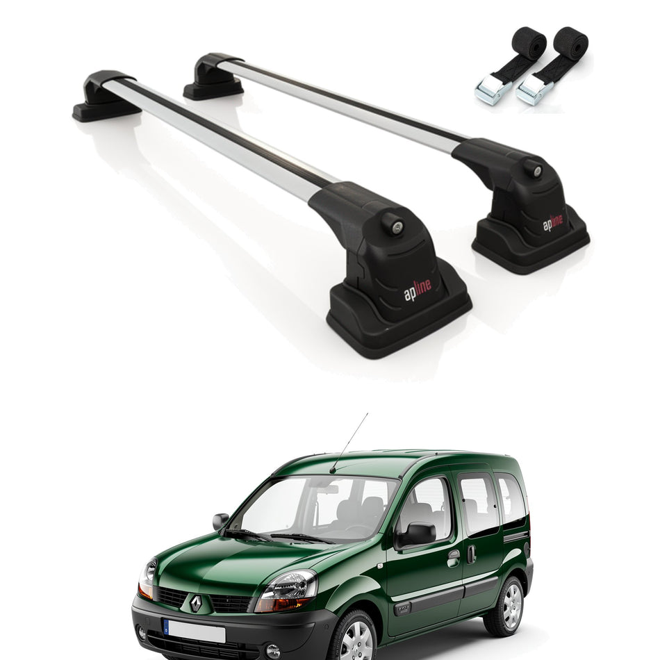 Roof Bars Compatible with Renault Kangoo 1996-2007, Grey, 2 Bars with Straps