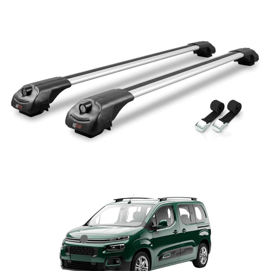 Roof Bars Compatible with Citroen Berlingo 3 (K9) 2019-2022, Grey, 2 Bars with Straps.
