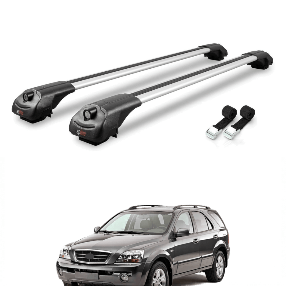 Roof Bars Compatible with Kia Sorento (BL) 2002-2009, Grey, 2 Bars with Straps.
