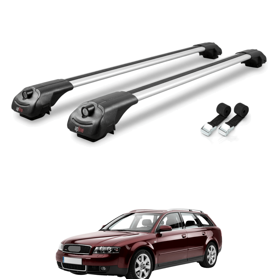 Roof Bars Compatible with Audi A4 (B6) Avant 2002-2004, Grey, 2 Bars with Straps.