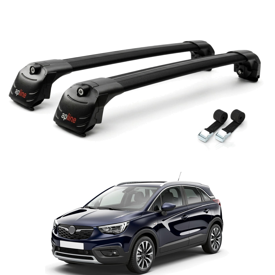 Roof Bars Compatible with Vauxhall Crossland 2020-2024, Black, 2 Bars with Straps