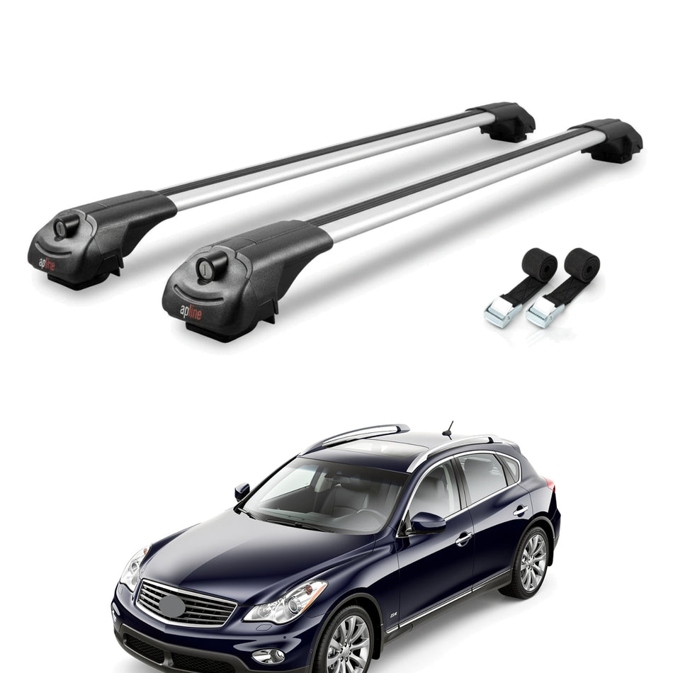 Roof Bars Compatible with Infiniti EX35 EX37 2008-2013, Grey, 2 Bars with Straps.