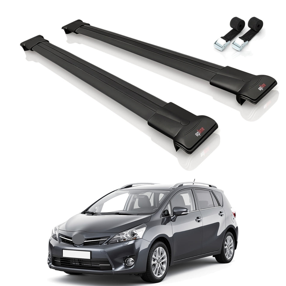 Roof Bars Compatible with Toyota Verso (AR20) 2009-2018, Black, 2 Bars with Straps