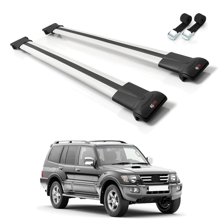 Roof Bars Compatible with Mitsubishi Pajero (V60) 5 Kapı 1999-2006, Grey, 2 Bars with Straps
