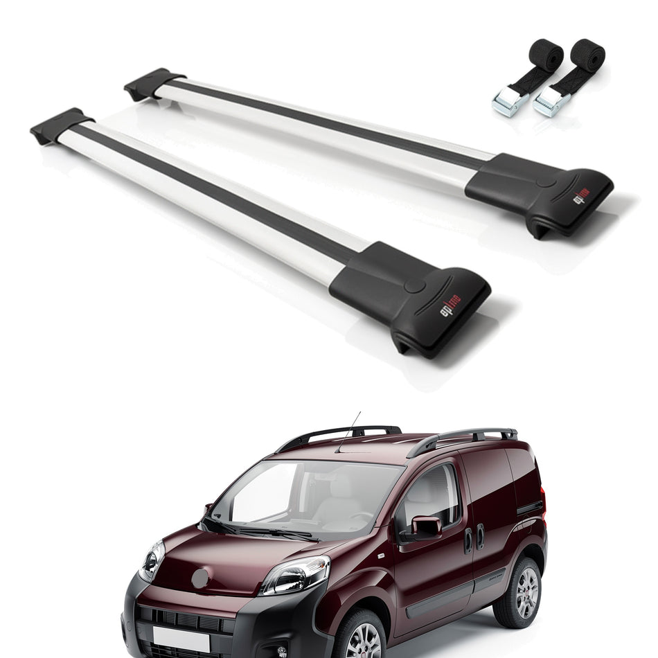 Roof Bars Compatible with Fiat Fiorino 3 2008-2025, Grey, 2 Bars with Straps