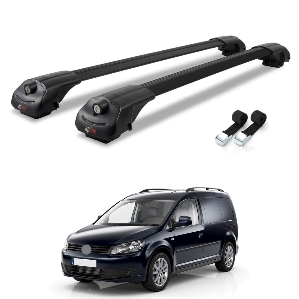 Roof Bars Compatible with Volkswagen Caddy 3 (2K) 2011-2015, Black, 2 Bars with Straps