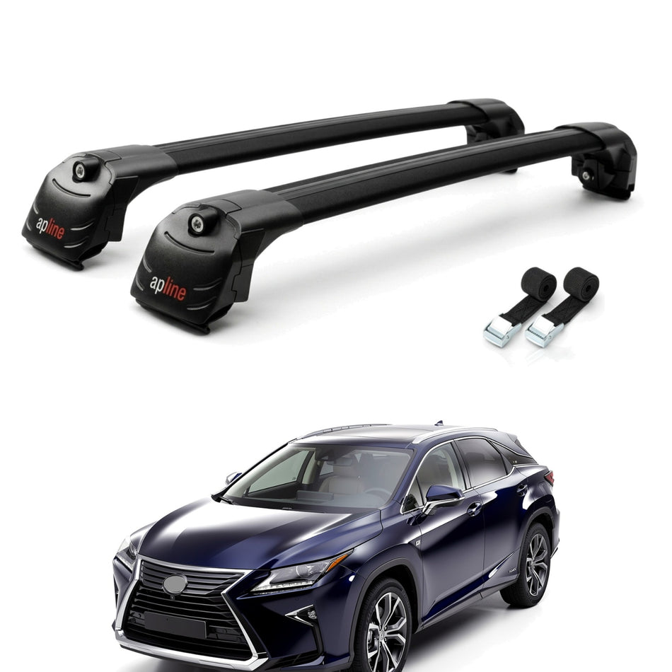 Roof Bars Compatible with Lexus RX 4 (AL20) 2016-2022, Black, 2 Bars with Straps