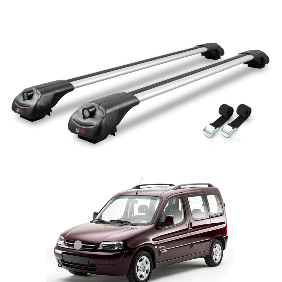 Roof Bars Compatible with Citroen Berlingo (M49) 1996-2003, Grey, 2 Bars with Straps.