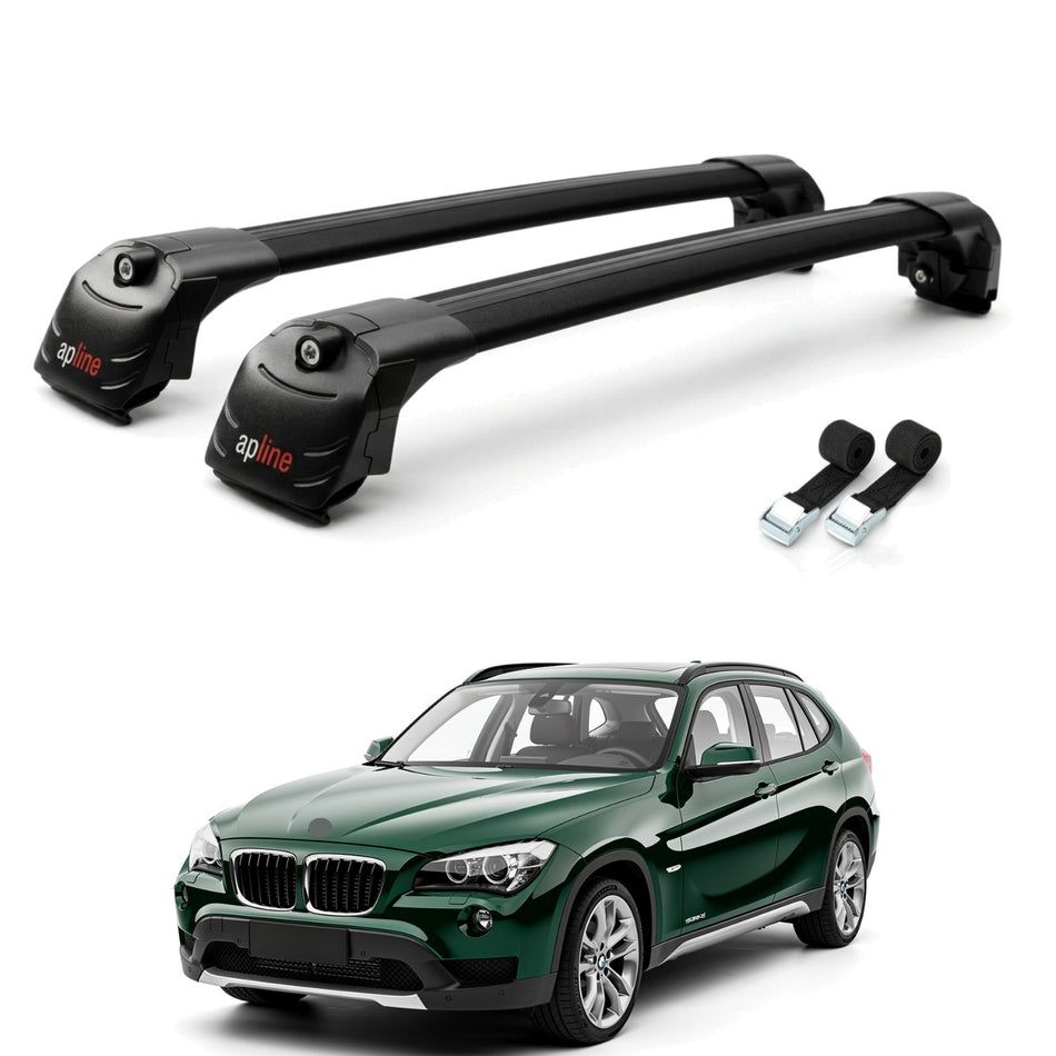 Roof Bars Compatible with BMW X1 (E84) 2010-2015, Black, 2 Bars with Straps