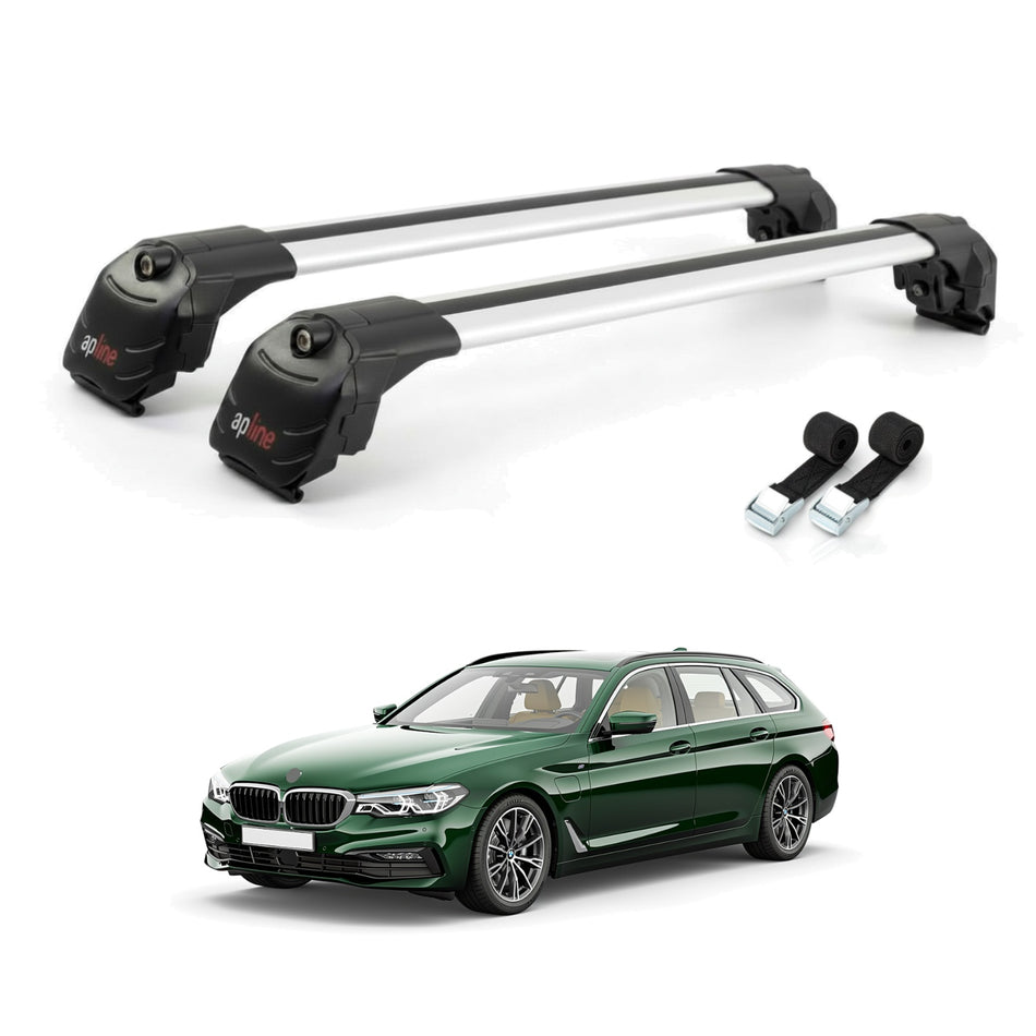 Roof Bars Compatible with BMW 5 Series G31 Wagon 2017-2023, Grey, 2 Bars with Straps