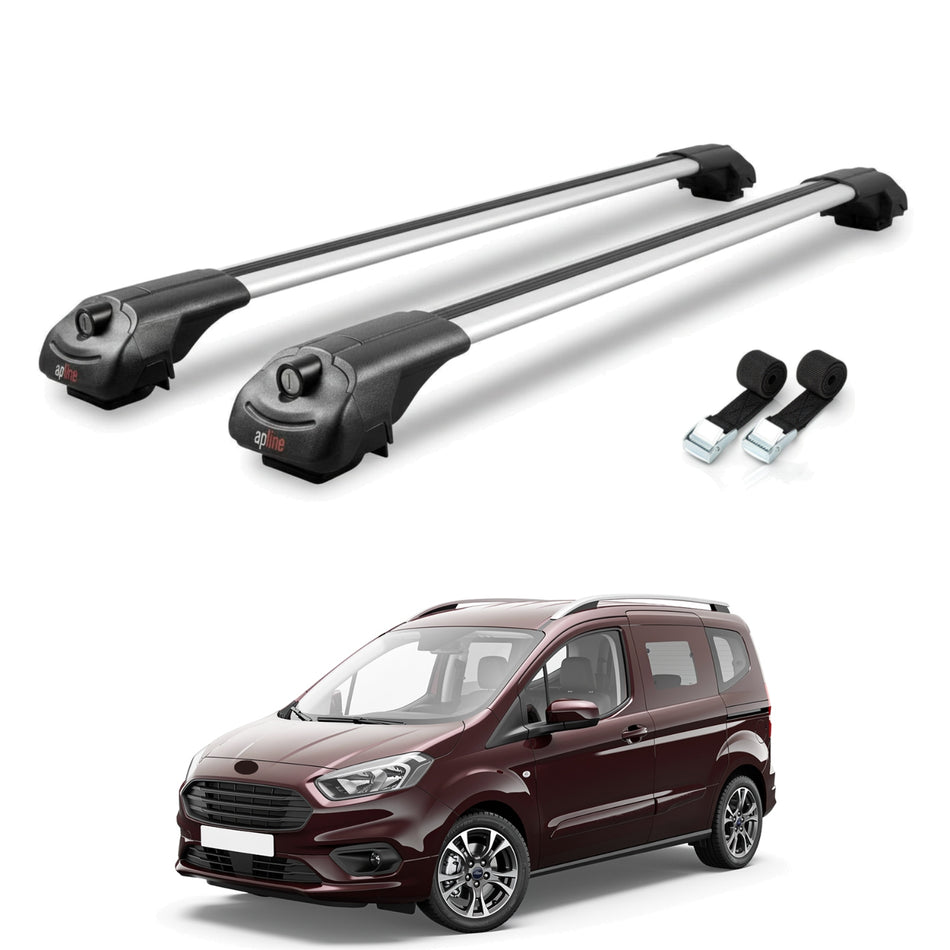 Roof Bars Compatible with Ford Transit/Tourneo Courier Post-Facelift 2018-2022, Grey, 2 Bars with Straps.