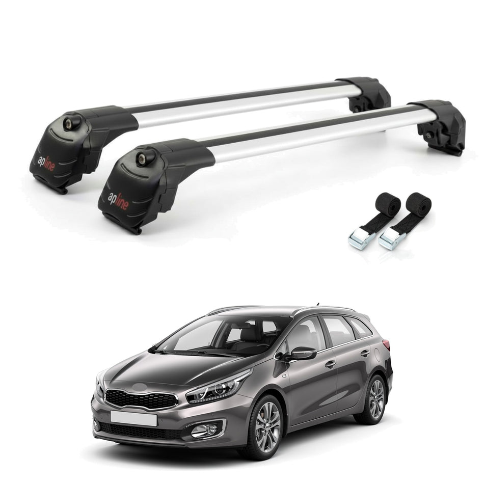 Roof Bars Compatible with Kia Ceed 2 (JD) SW 2013-2018, Grey, 2 Bars with Straps