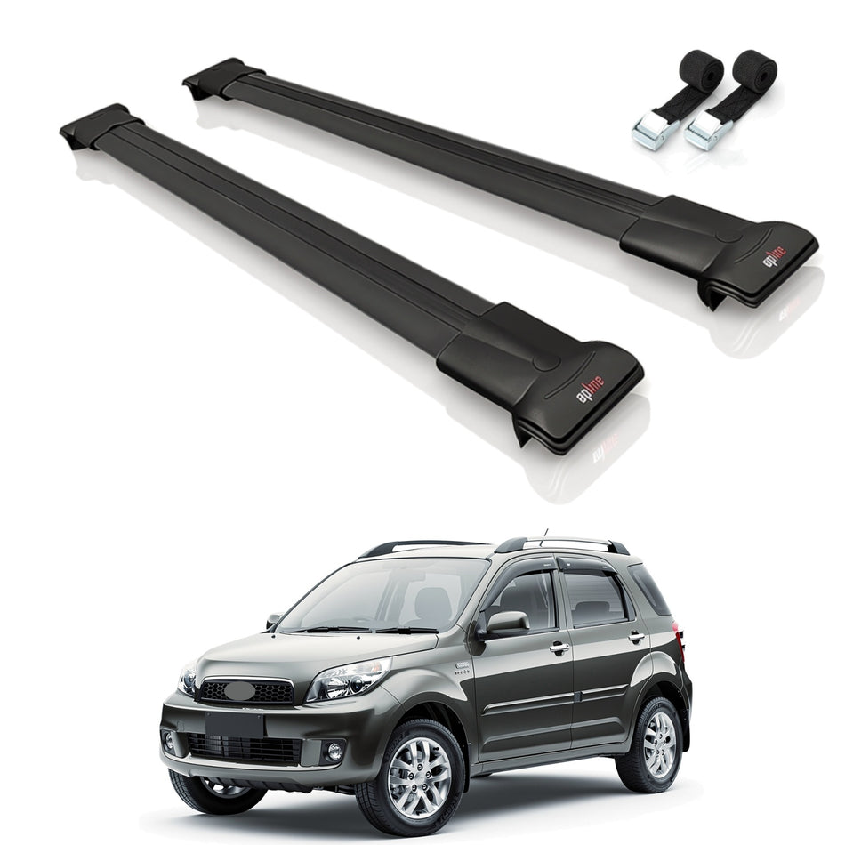 Roof Bars Compatible with Daihatsu Terios 2 (J200) 2006-2017, Black, 2 Bars with Straps