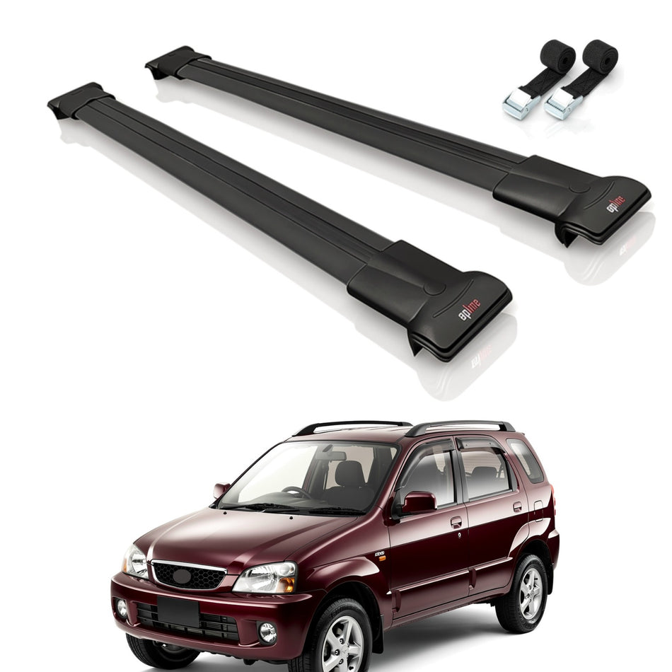 Roof Bars Compatible with Daihatsu Terios (J100) 1997-2005, Black, 2 Bars with Straps