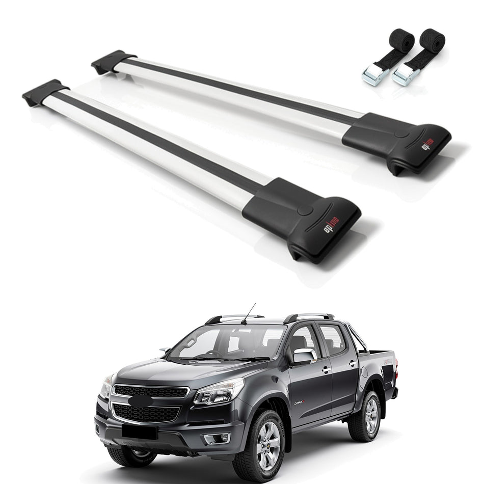 Roof Bars Compatible with Chevrolet D-Max (RT50) 2012-2015, Grey, 2 Bars with Straps