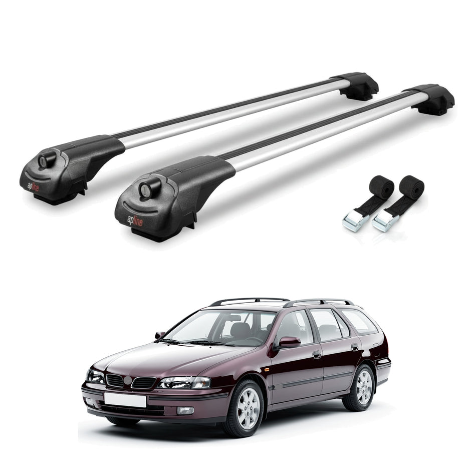 Roof Bars Compatible with Nissan Primera 2 (W11) Traveller 1998-2001, Grey, 2 Bars with Straps.