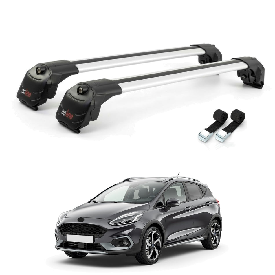 Roof Bars Compatible with Ford Fiesta 7 Active 2018-2023, Grey, 2 Bars with Straps