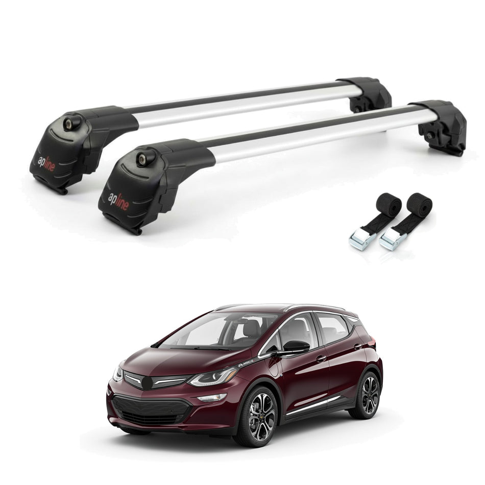 Roof Bars Compatible with Opel Ampera E 2017-2021, Grey, 2 Bars with Straps