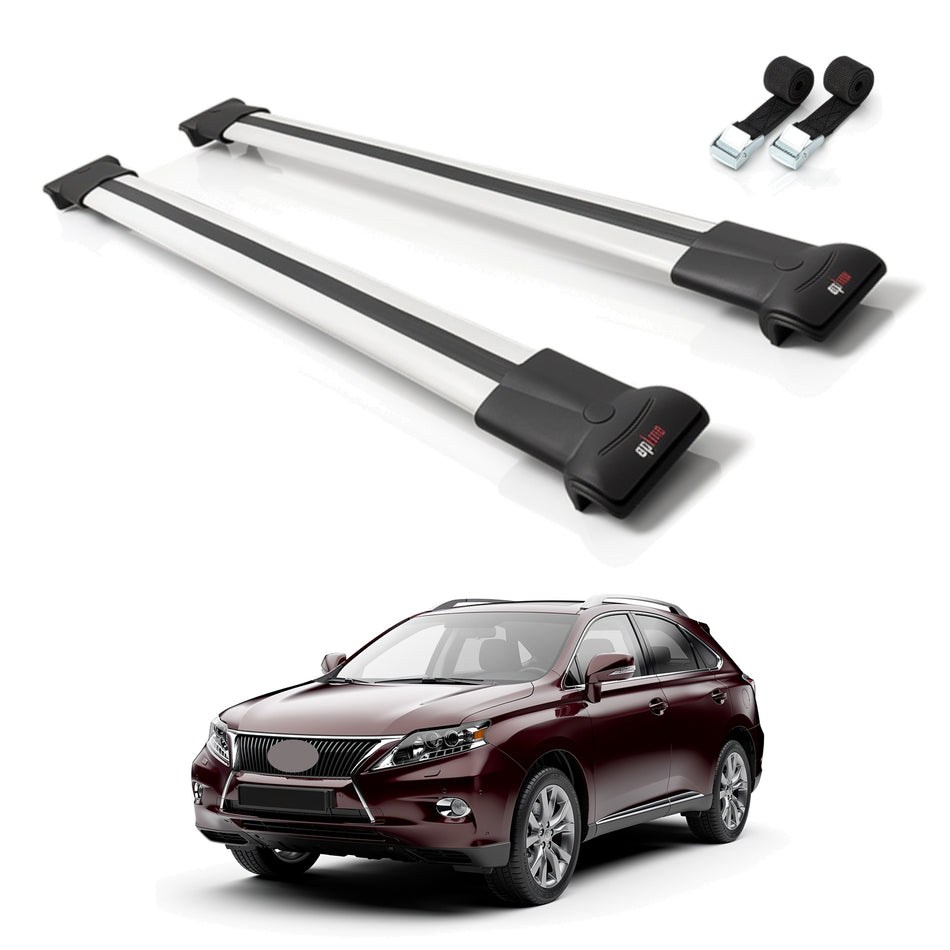 Roof Bars Compatible with Lexus RX 3 (AL10) 2010-2015, Grey, 2 Bars with Straps