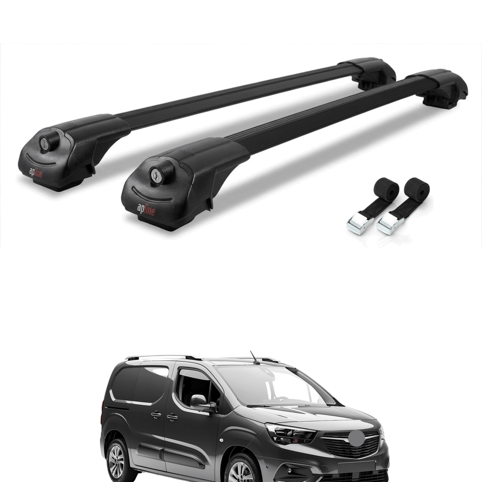 Roof Bars Compatible with Opel Combo E Cargo 2019-2022, Black, 2 Bars with Straps