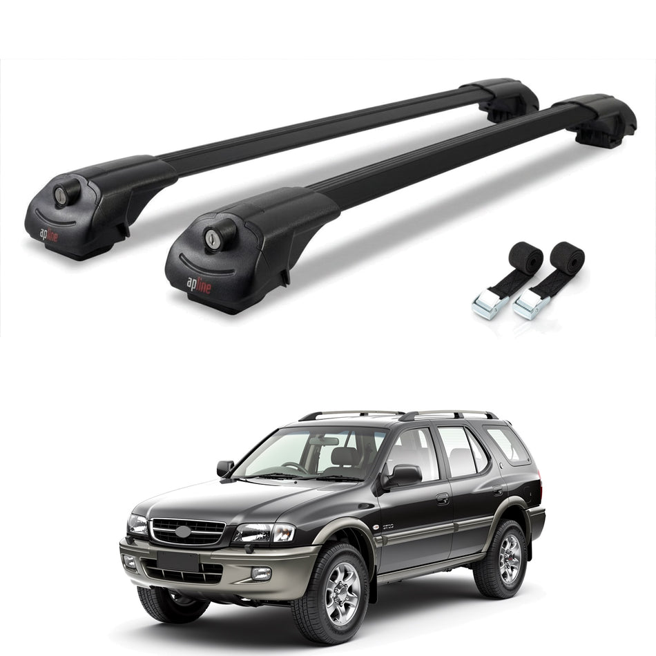 Roof Bars Compatible with Holden Frontera 2 1999-2004, Black, 2 Bars with Straps