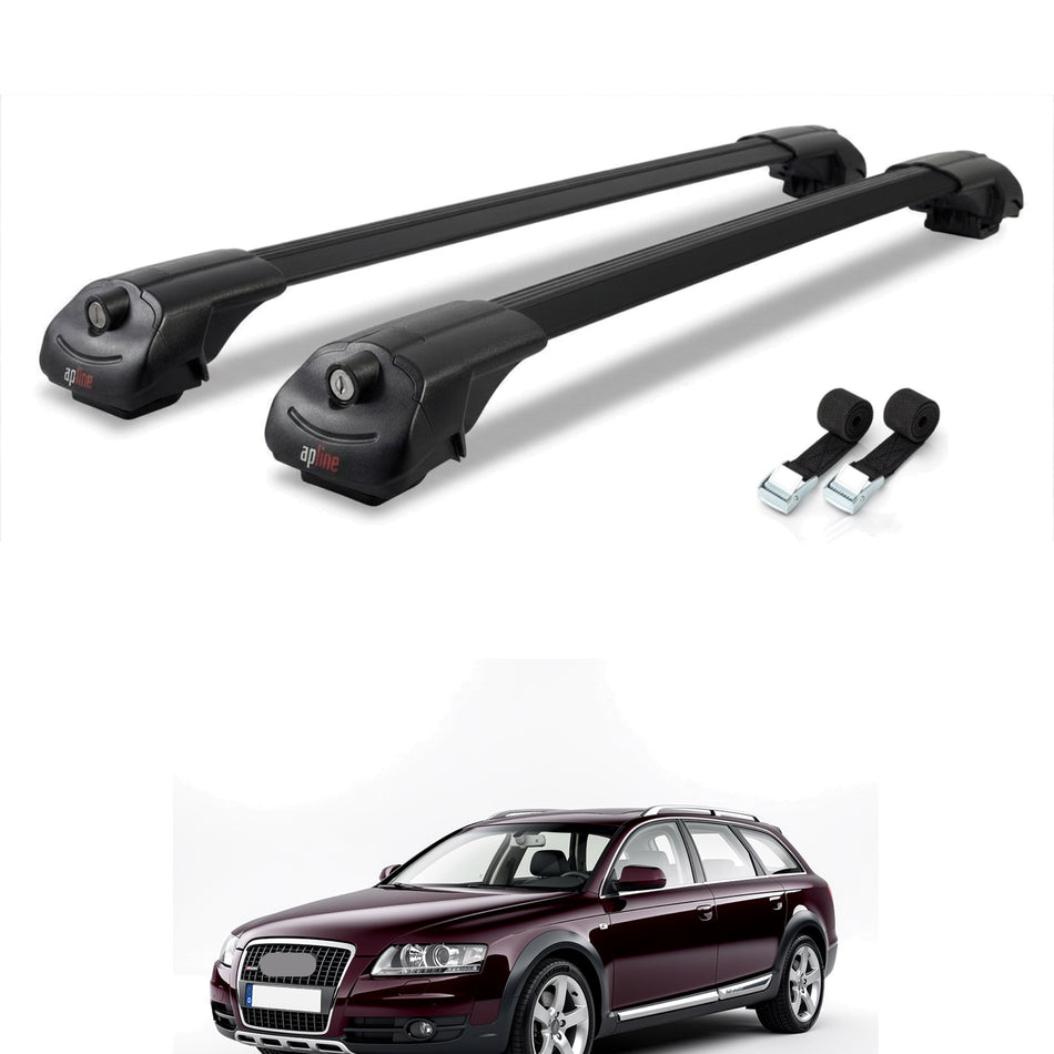 Roof Bars Compatible with Audi A6 (C6) Allroad 2006-2011, Black, 2 Bars with Straps