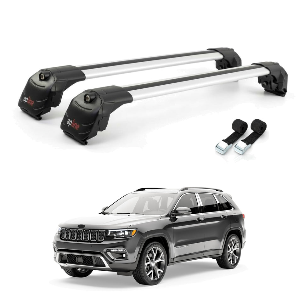 Roof Bars Compatible with Jeep Grand Cherokee 2022-2024, Grey, 2 Bars with Straps