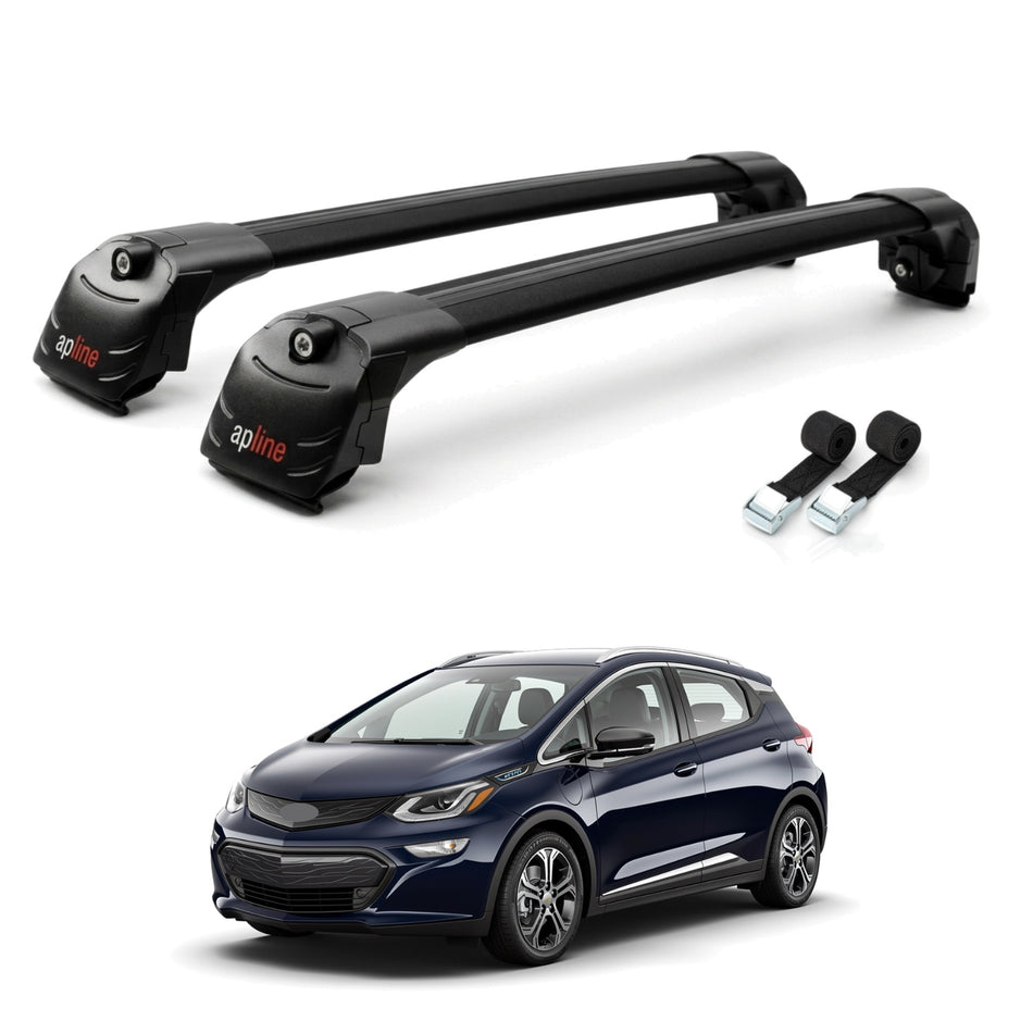 Roof Bars Compatible with Chevrolet Bolt 2017-2021, Black, 2 Bars with Straps