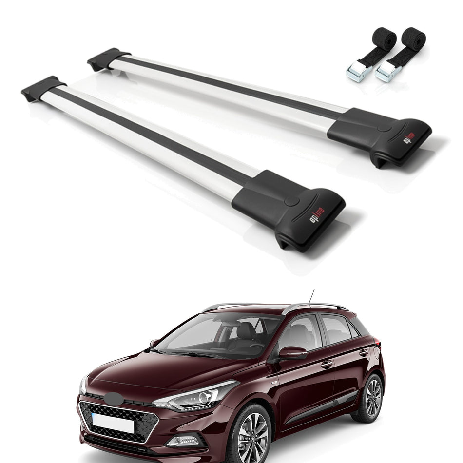 Roof Bars Compatible with Hyundai i20 II Active 2015-2019, Grey, 2 Bars with Straps