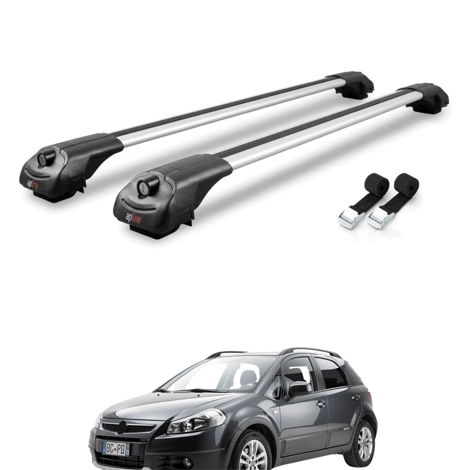 Roof Bars Compatible with Fiat Sedici 2006-2015, Grey, 2 Bars with Straps.