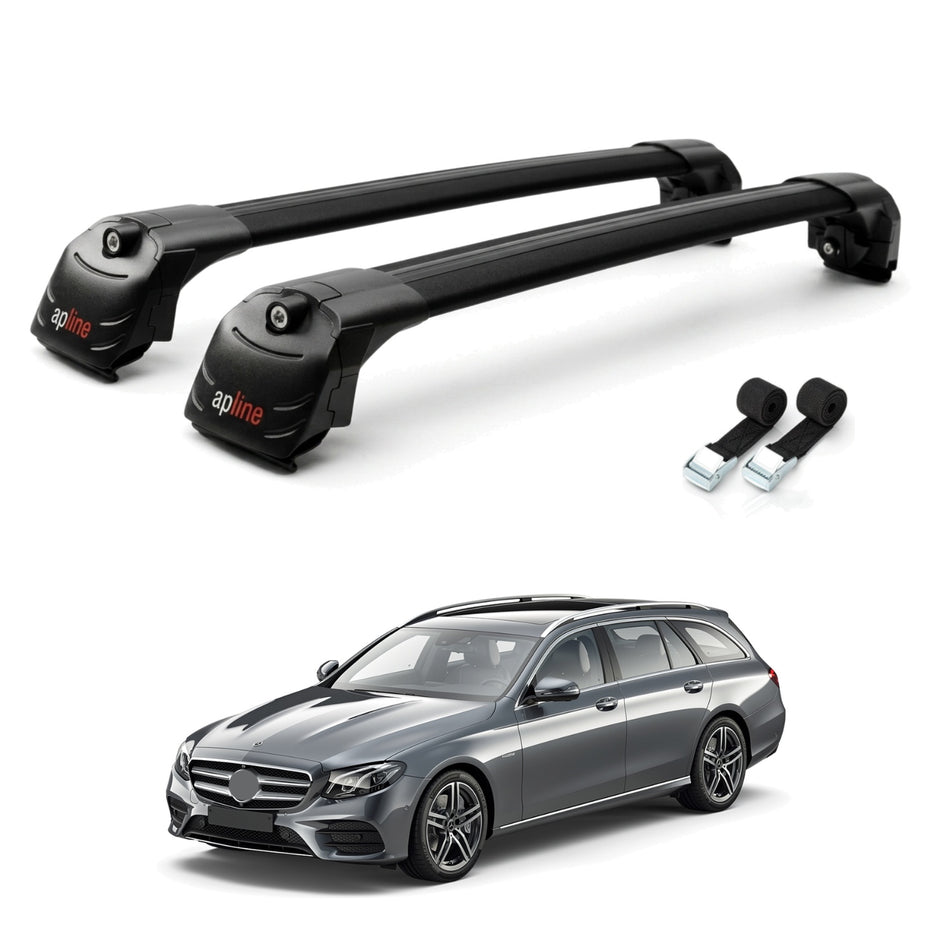 Roof Bars Compatible with Mercedes E-Class Estate 2024-2025, Black, 2 Bars with Straps