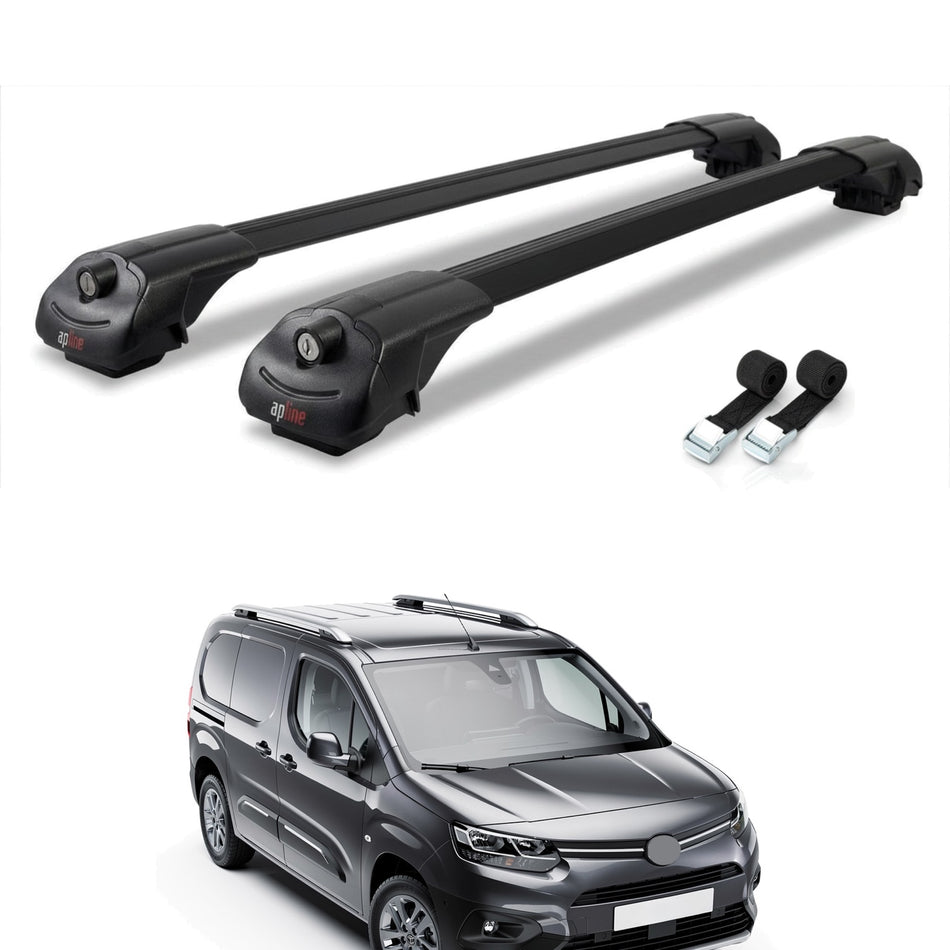 Roof Bars Compatible with Toyota Proace City 2019-2022, Black, 2 Bars with Straps